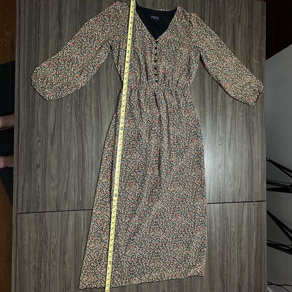 Enfocus Studio Womens Dress 4 Black Orange Ditsy Floral Cottagecore Prairie Midi - Picture 8 of 13